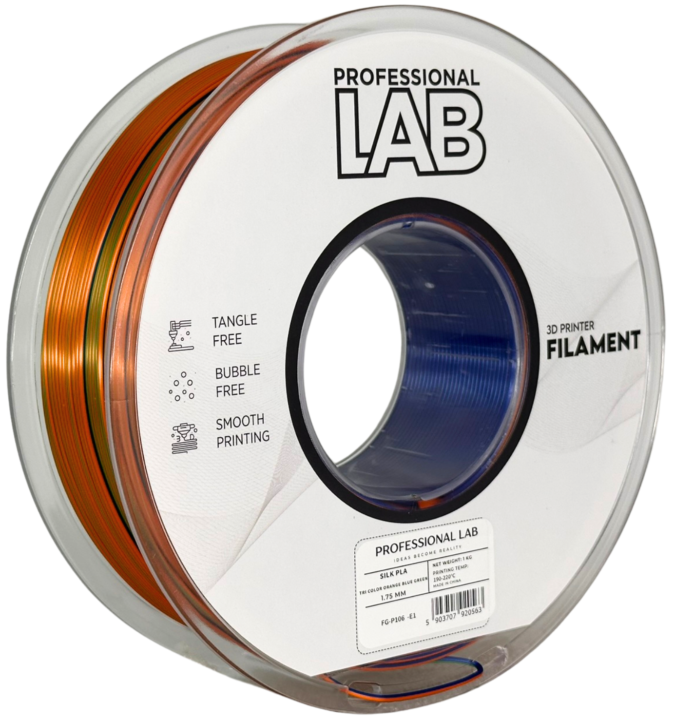 Filament Prof. Lab Silk PLA 1.75mm 1kg Pomarańczowy-Niebieski-Zielony | Tri Color Orange Blue Green