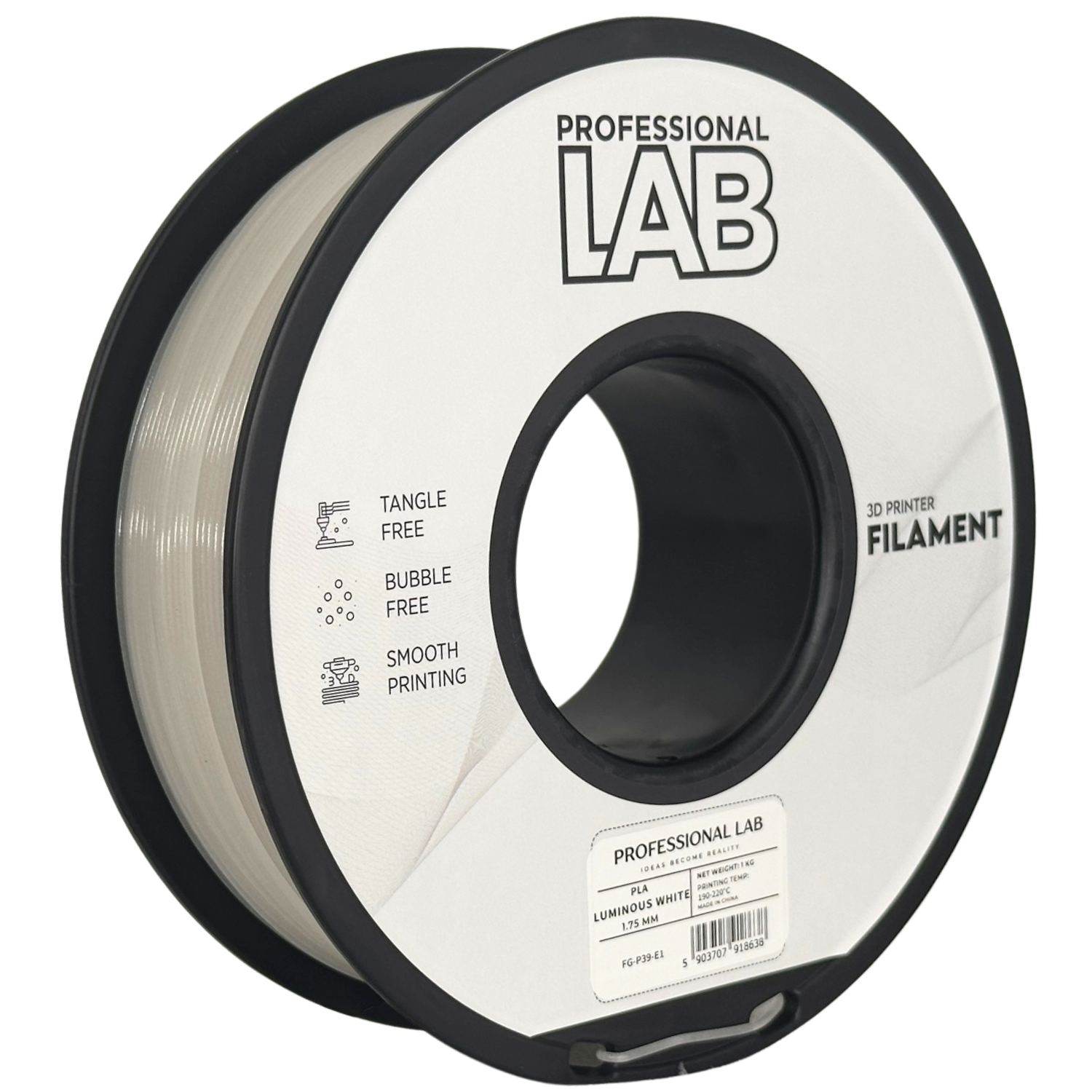 Filament Prof. Lab PLA 1.75mm 1kg Świecący Biały | Luminous White