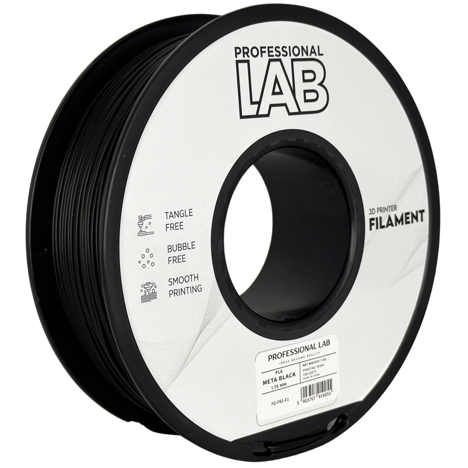 Filament Prof. Lab PLA 1.75mm 1kg Metaliczny Czarny | Metallic Black