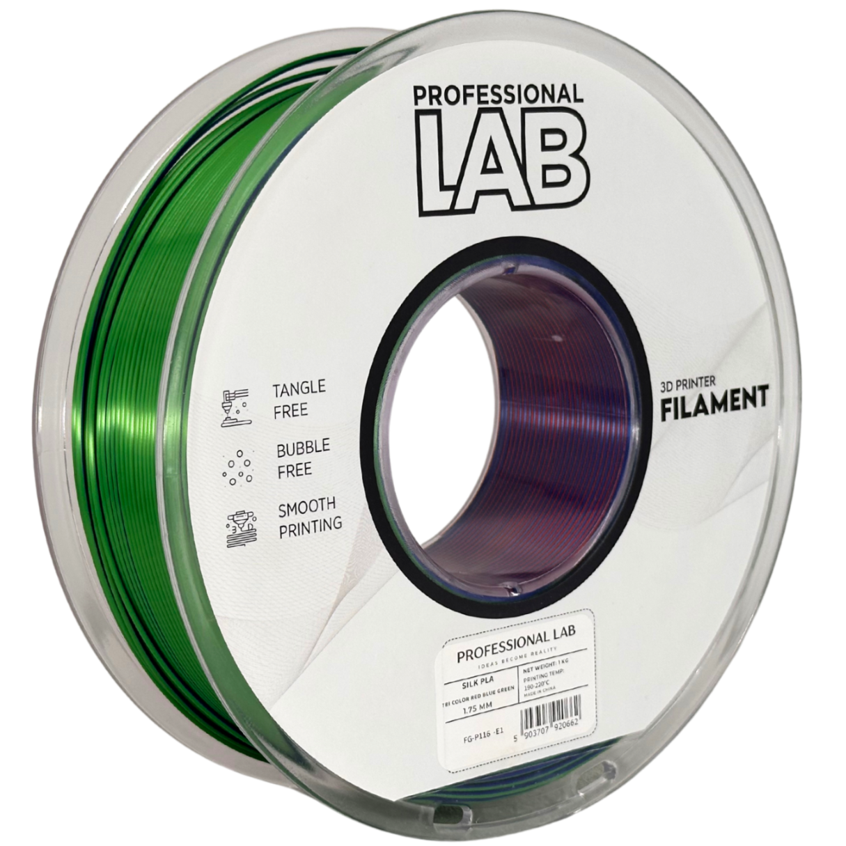Filament Prof. Lab Silk PLA 1.75mm 1kg Czerwony-Niebieski-Zielony | Tri Color Red Blue Green