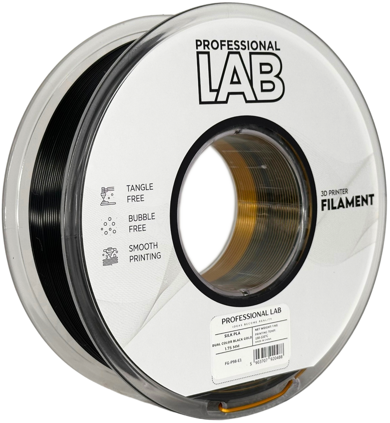 Filament Prof. Lab Silk PLA 1.75mm 1kg Czarny-Złoty | Dual Color Black Gold
