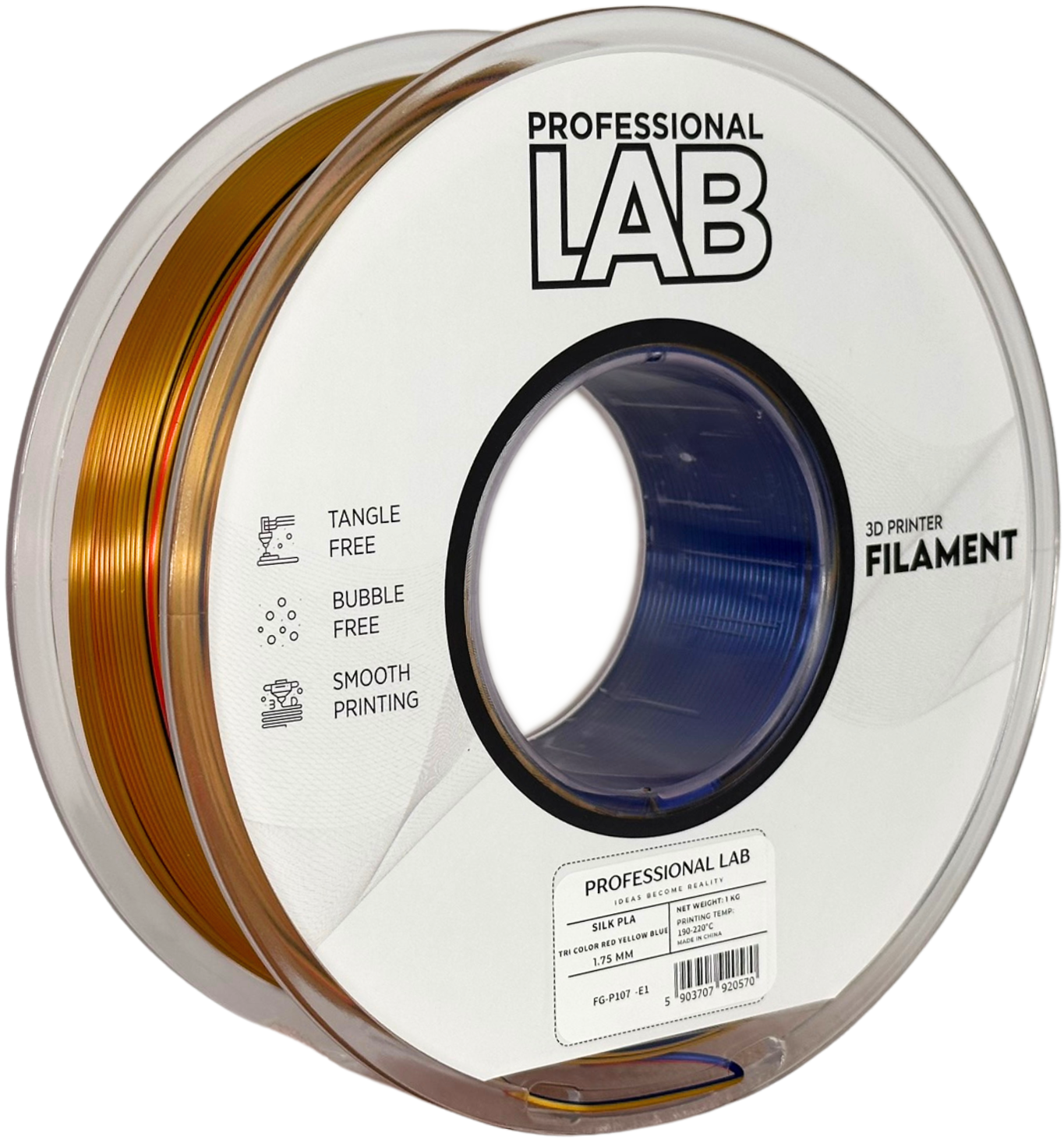 Filament Prof. Lab Silk PLA 1.75mm 1kg Czerwony-Żółty-Niebieski | Tri Color Red Yellow Blue