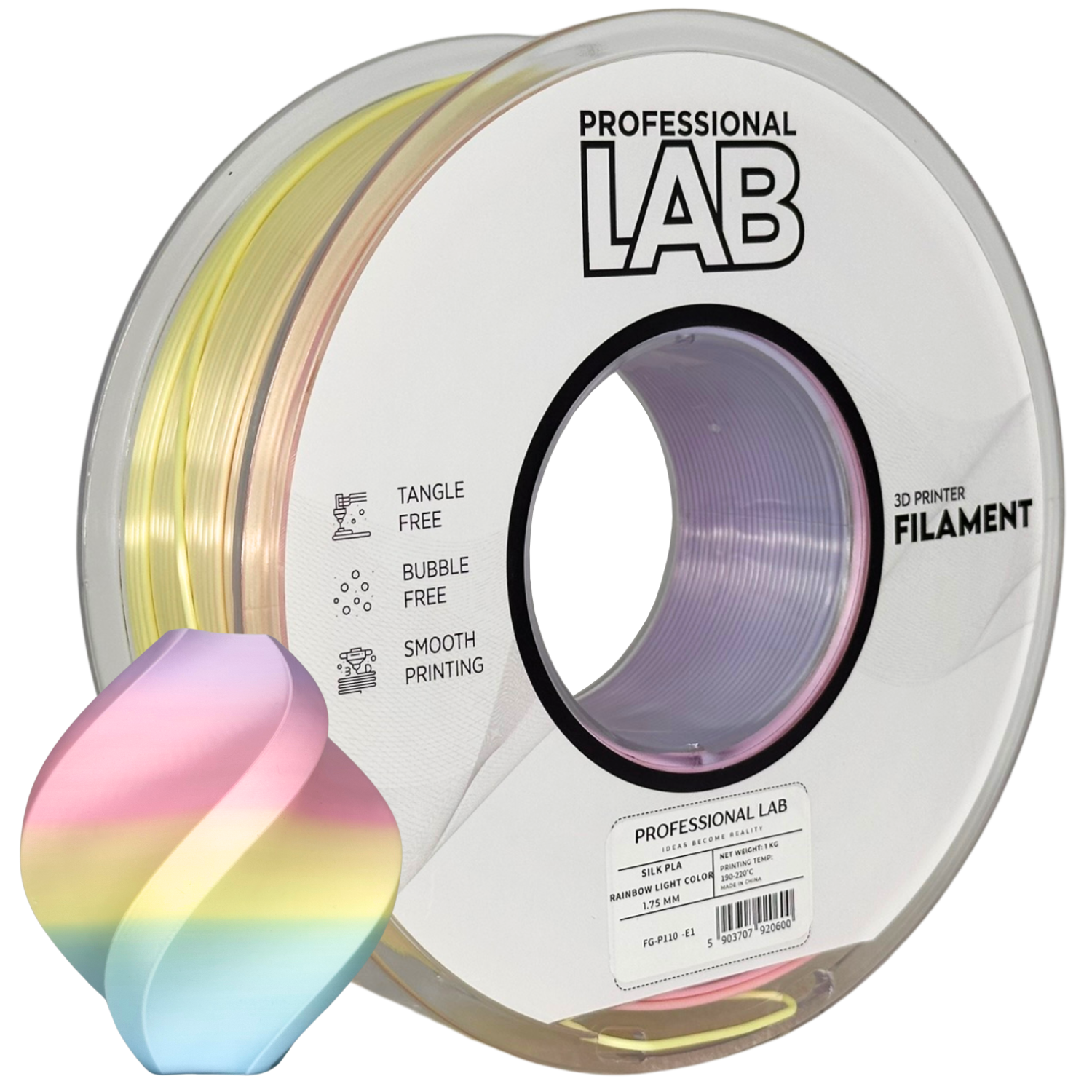 Filament Prof. Lab Silk PLA 1.75mm 1kg Jasny tęczowy | Rainbow Light Color