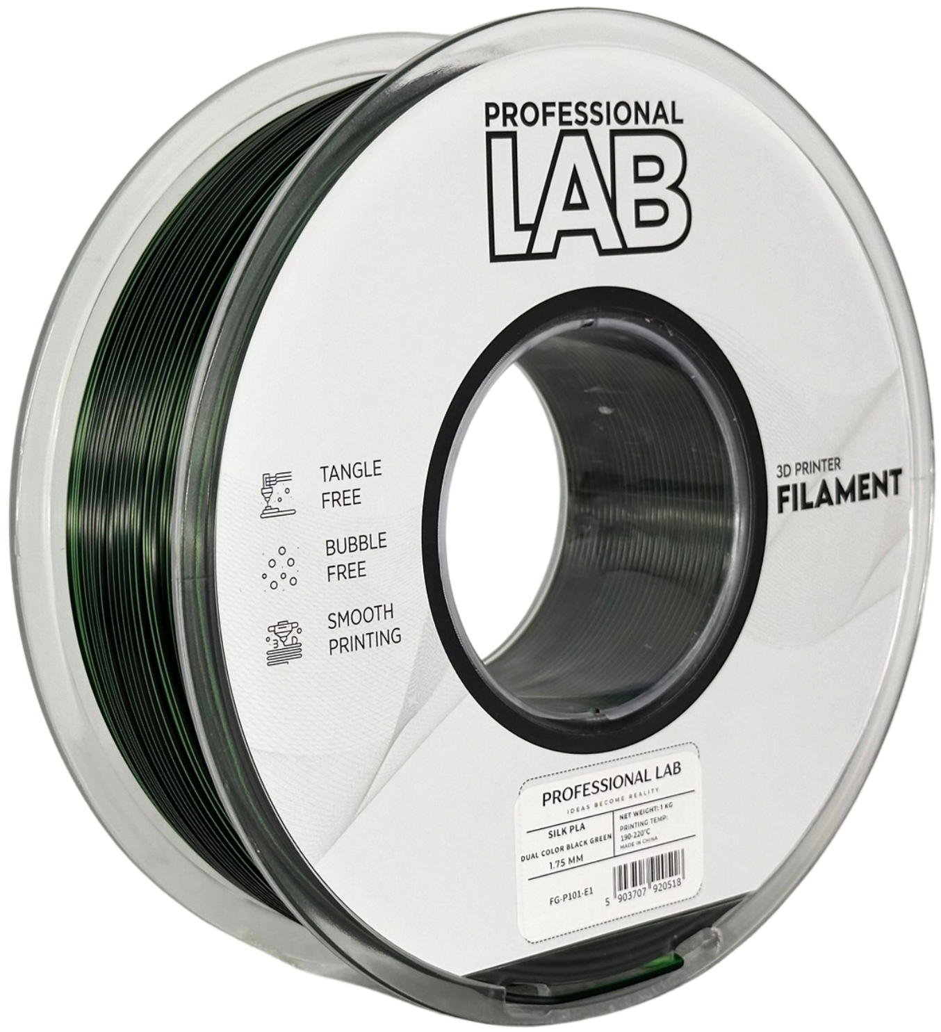 Filament Prof. Lab Silk PLA 1.75mm 1kg Czarny-Zielony | Dual Color Black Green
