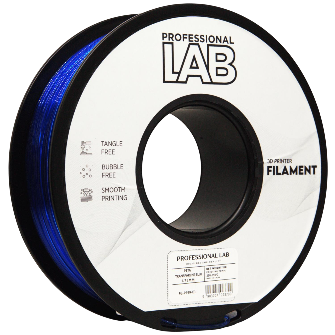 Filament Prof. Lab PET-G 1.75mm 1kg Przezroczysty Niebieski | Transparent Blue