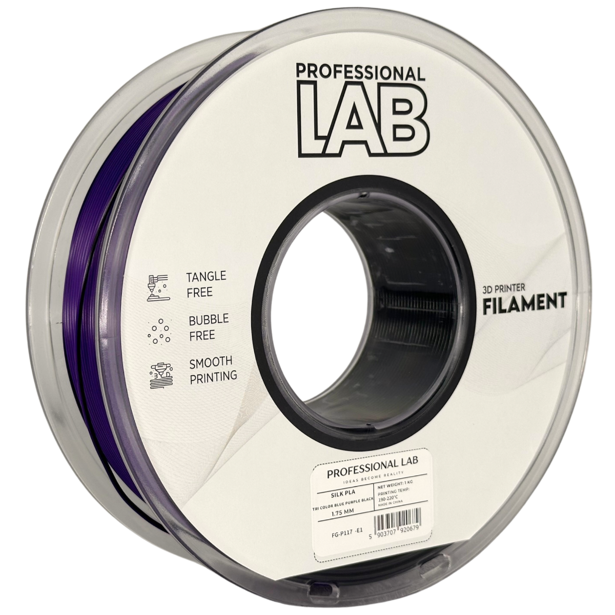 Filament Prof. Lab Silk PLA 1.75mm 1kg Niebieski-Fioletowy-Czarny | Tri Color Blue Purple Black