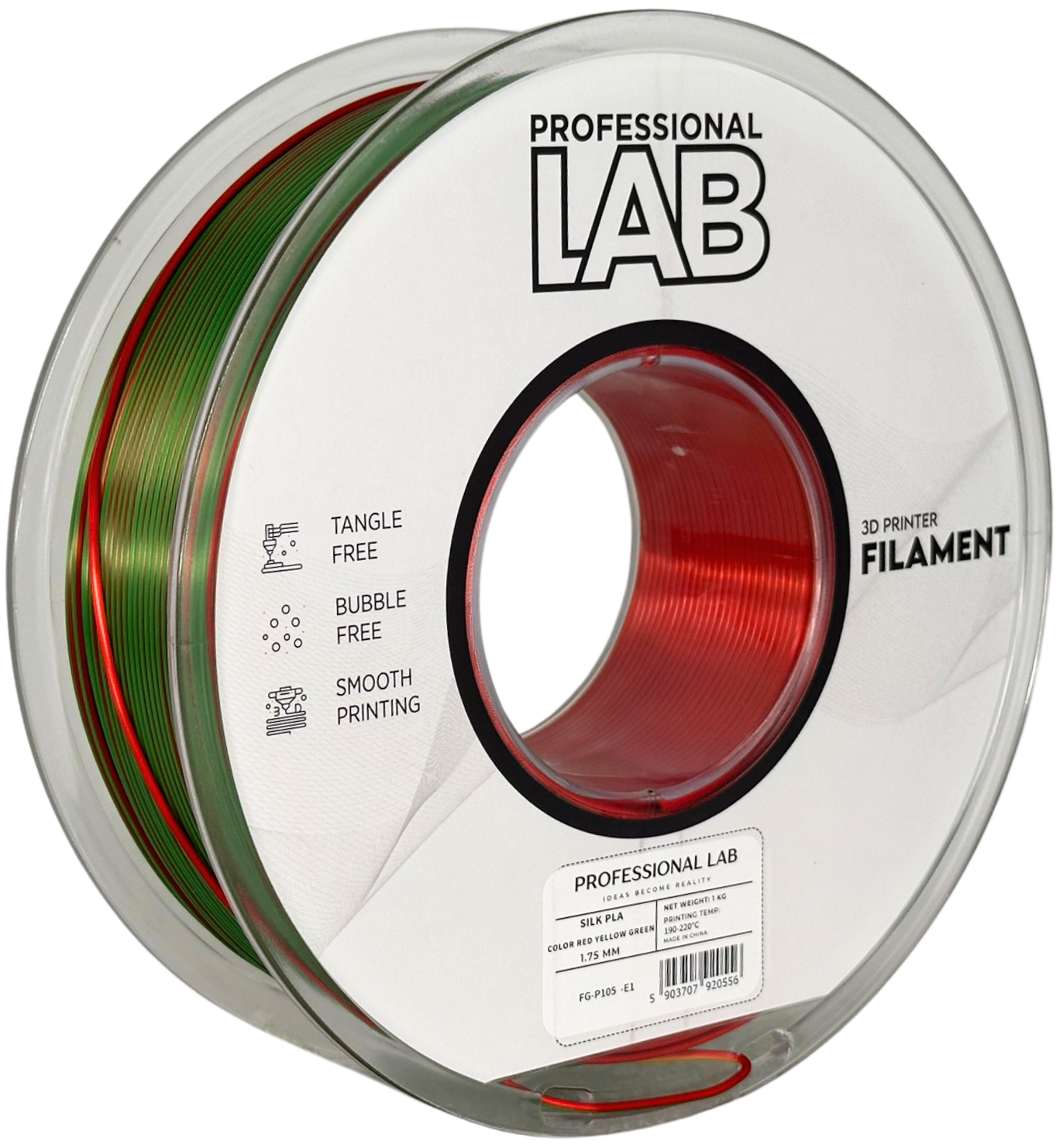 Filament Prof. Lab Silk PLA 1.75mm 1kg Czerwony-Żółty-Zielony | Tri Color Red Yellow Green
