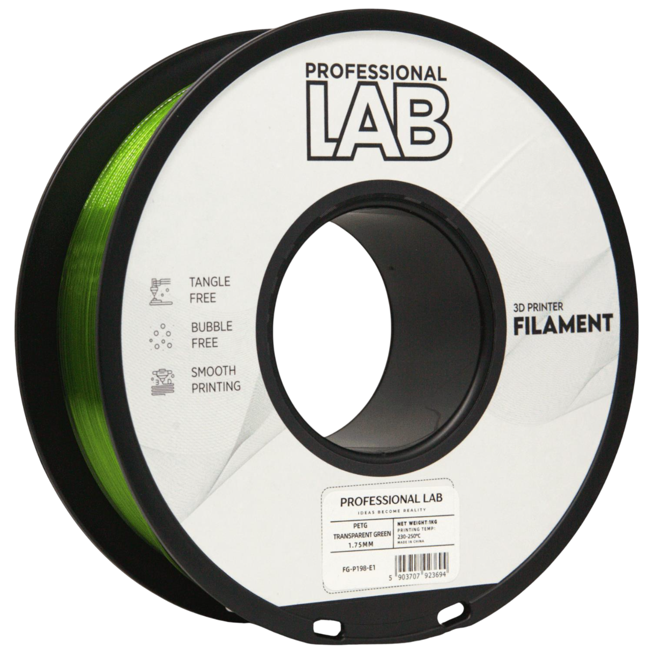 Filament Prof. Lab PET-G 1.75mm 1kg Przezroczysty Zielony | Transparent Green