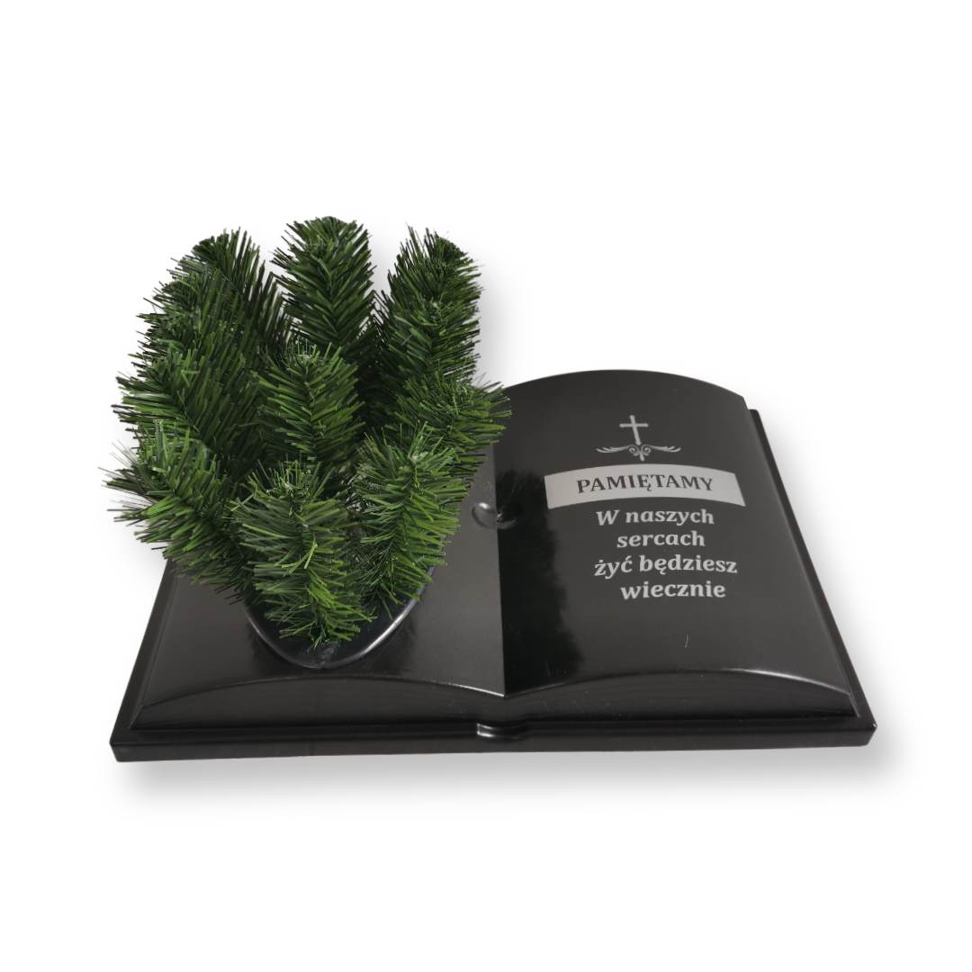 KSIĘGA na grób Podkład do stroików sztucznych Czarna gładka z doniczką