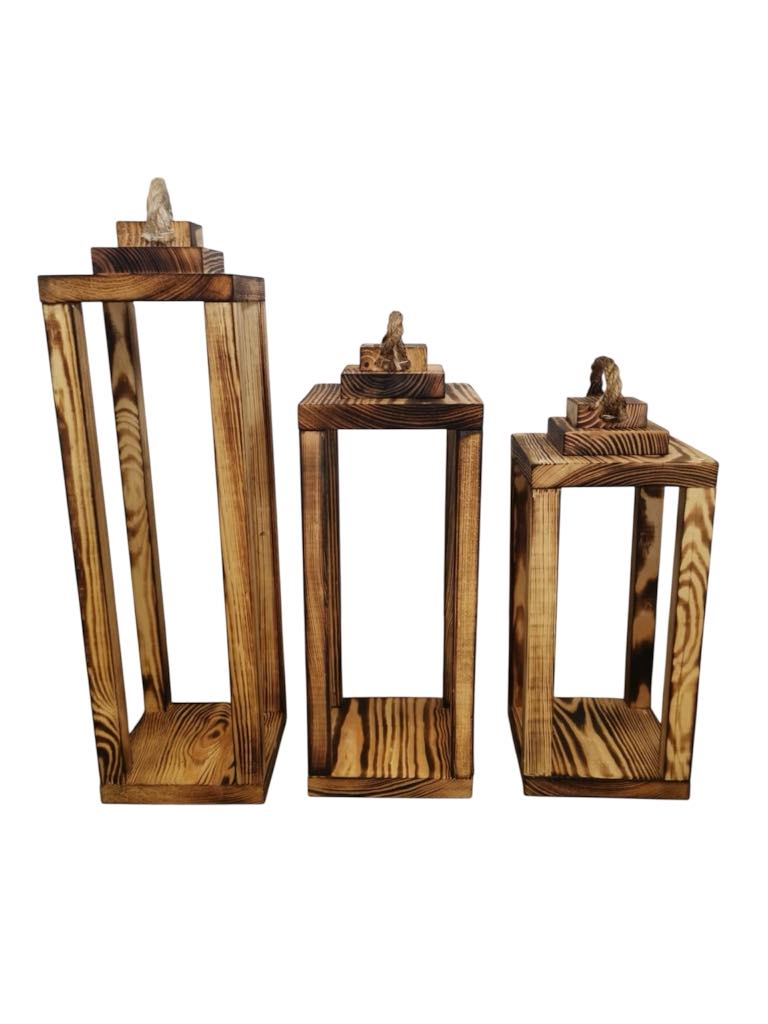 Zestaw 3 Lampionów 35 40 50 cm LAMPIONY DREWNIANE Baza pod stroik Dekor nr8