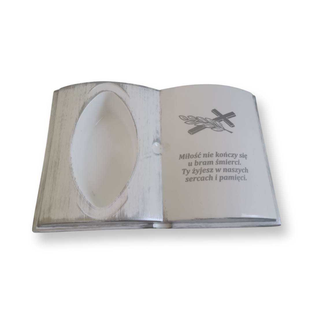 KSIĘGA na grób Podkład do stroików sztucznych Biała ze srebrnym z doniczką