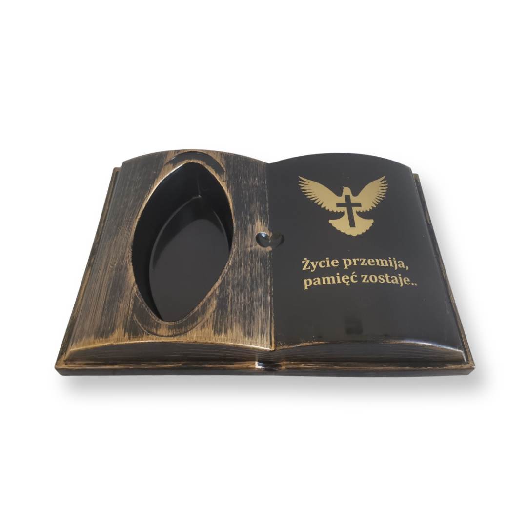 KSIĘGA na grób Podkład do stroików sztucznych Czarna ze złotym z doniczką