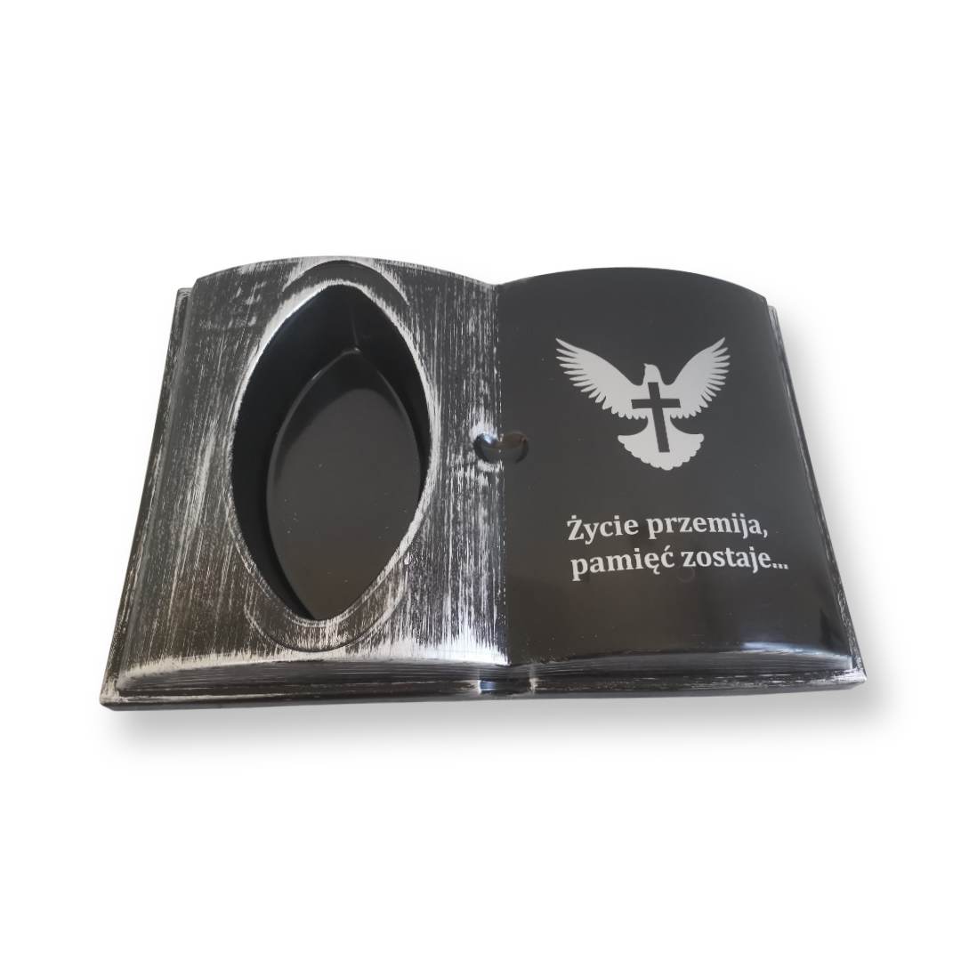 KSIĘGA na grób Podkład do stroików sztucznych Czarna ze srebrnym z doniczką
