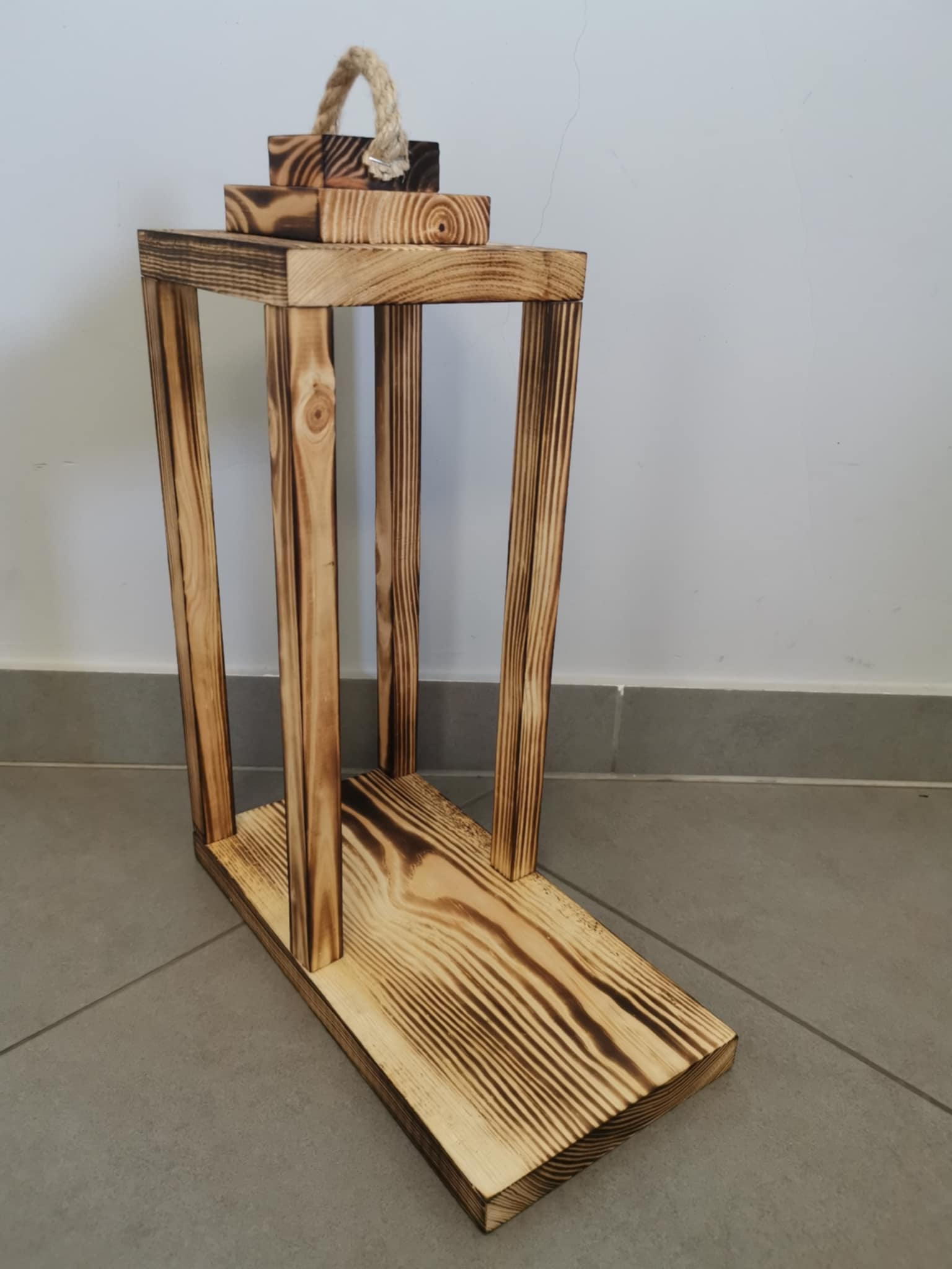 Lampion drewniany z krzyżem Latarnia 40cm Baza pod stroik Kwiaty Dekor nr3