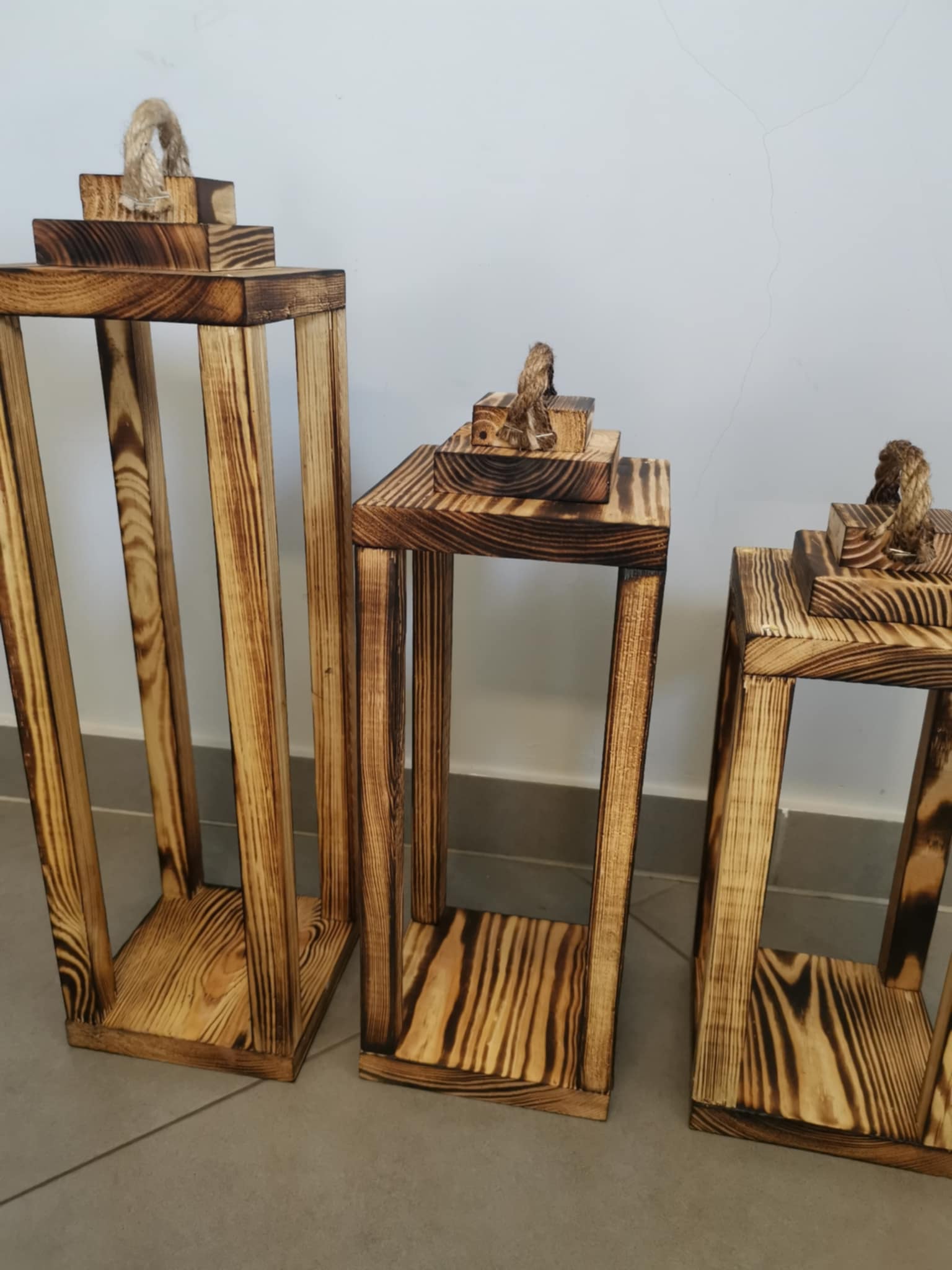 Zestaw 3 Lampionów 35 40 50 cm LAMPIONY DREWNIANE Baza pod stroik Dekor nr8