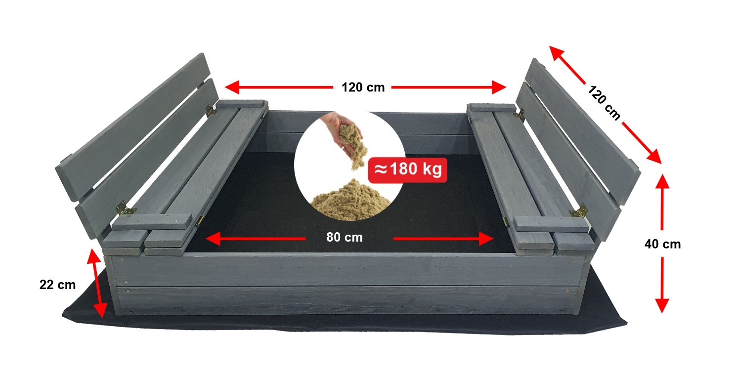 Duża Piaskownica Impregnowana Zamykana Drewniana 120cm SZARA