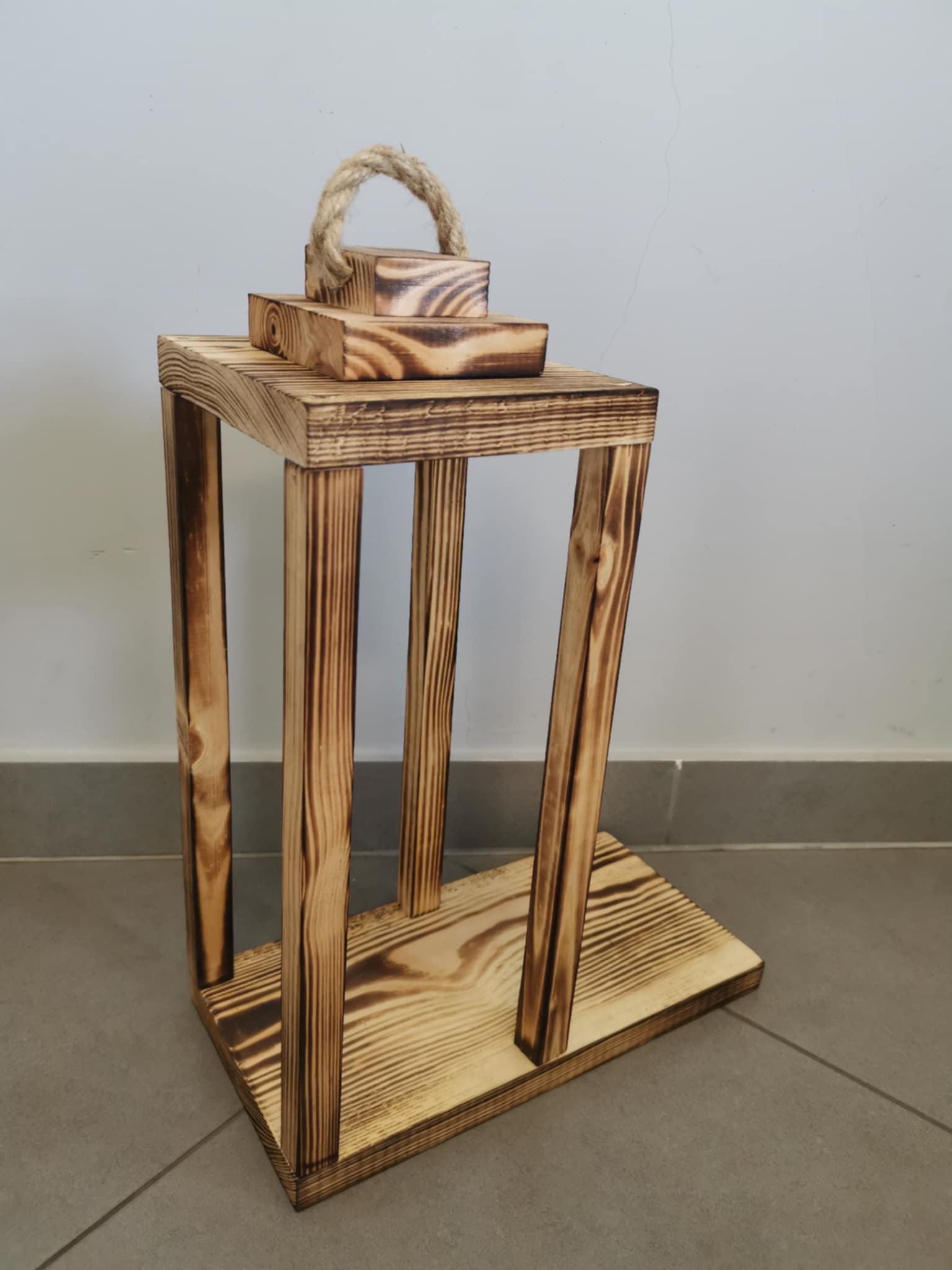 Lampion drewniany z krzyżem Latarnia 40cm Baza pod stroik Kwiaty Dekor nr3