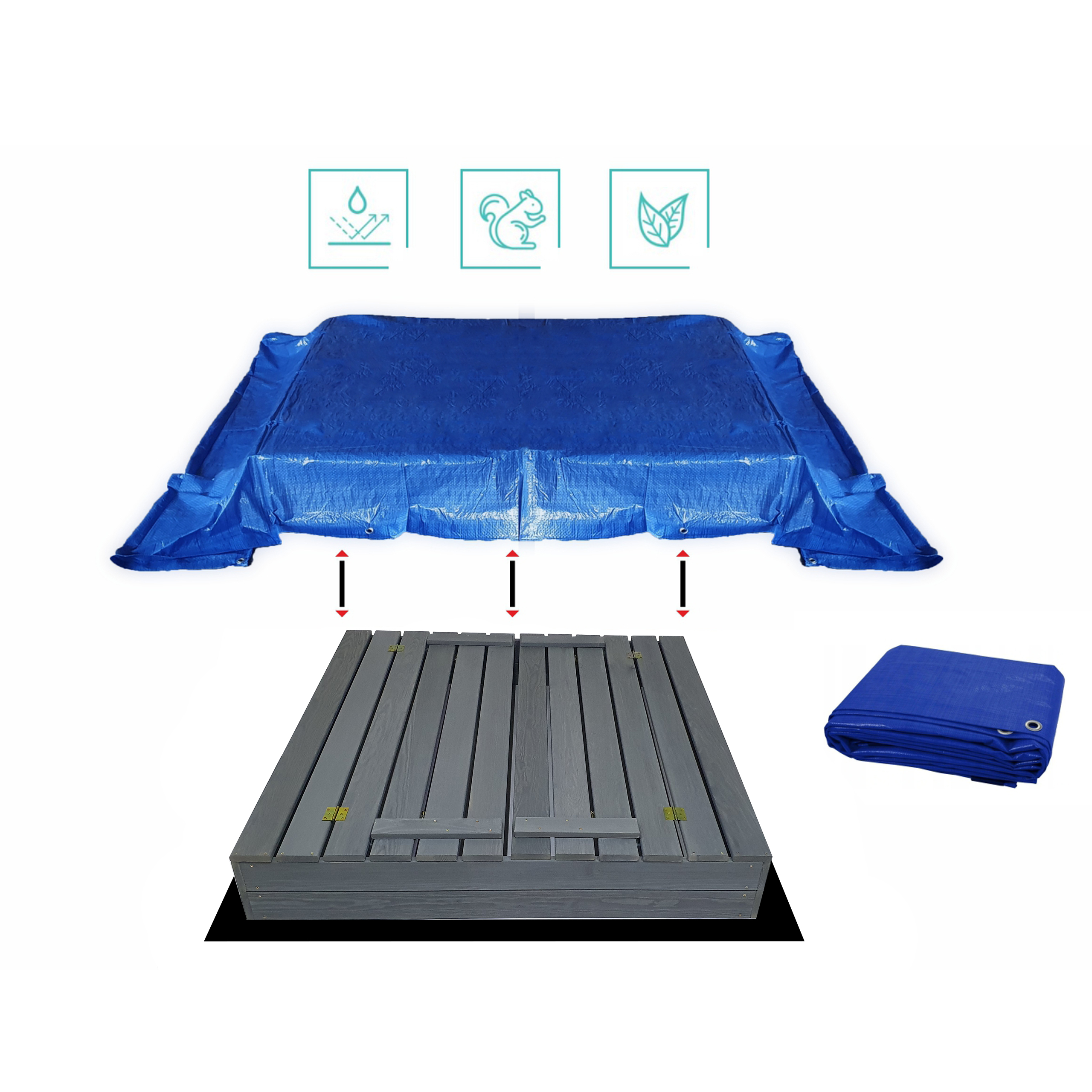 Duża Piaskownica Impregnowana Zamykana Drewniana 120cm SZARA