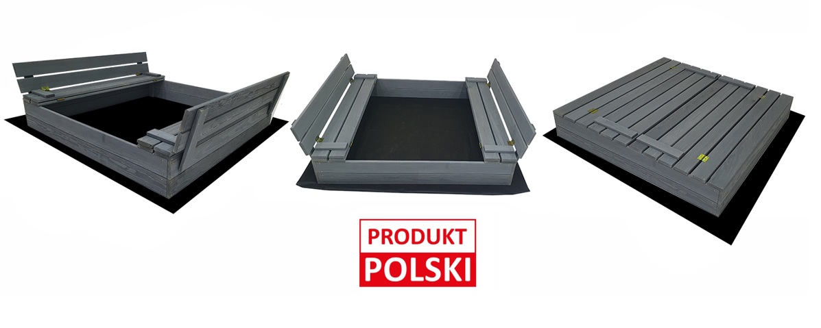 Duża Piaskownica Impregnowana Zamykana Drewniana 120cm SZARA
