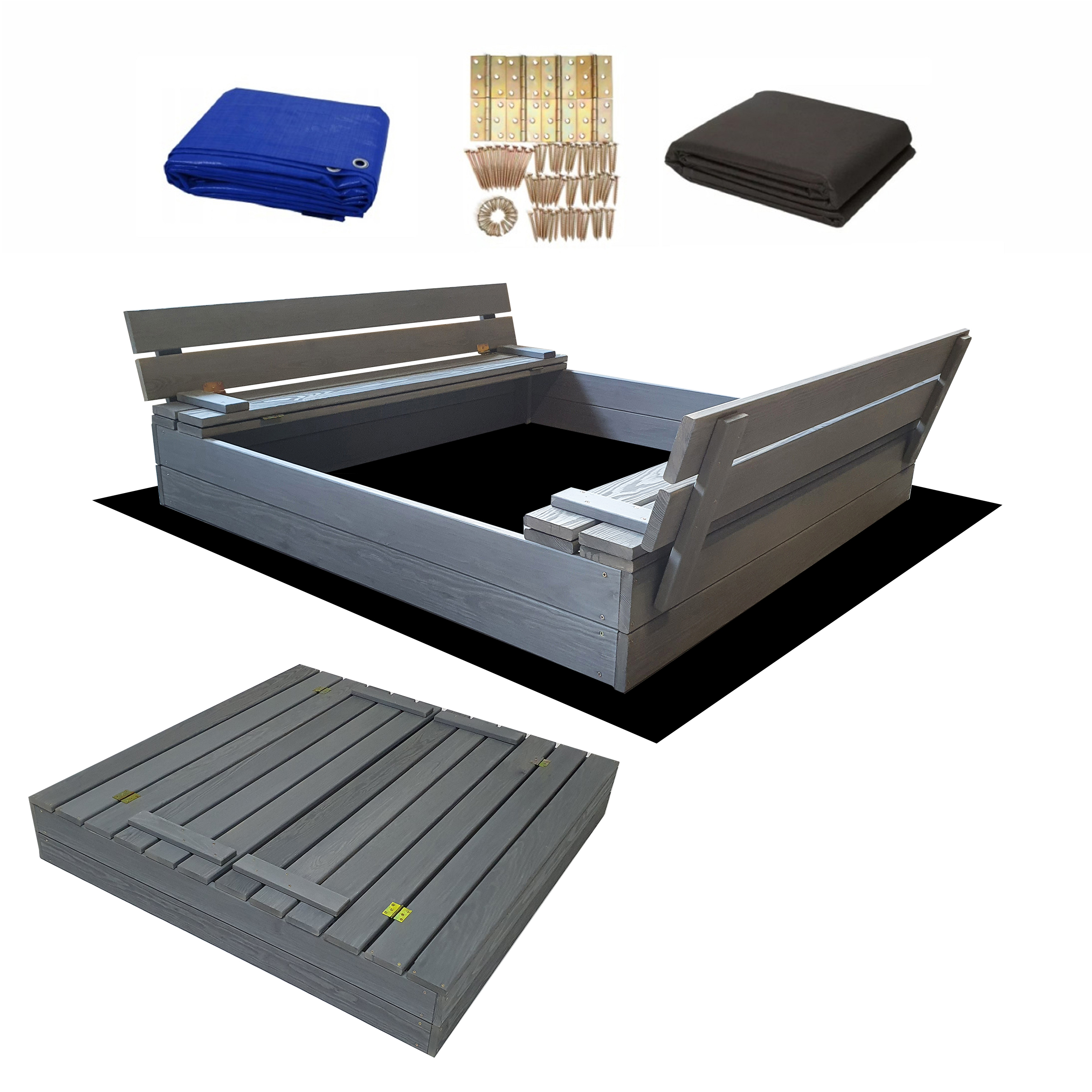 Duża Piaskownica Impregnowana Zamykana Drewniana 120cm SZARA