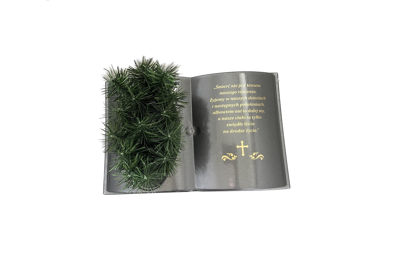 KSIĘGA na grób Podkład do stroików sztucznych Grafitowa z brokatem z doniczką