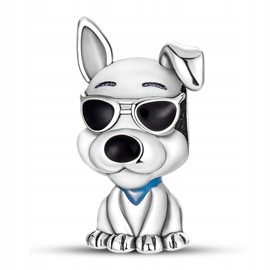 Zawieszka SREBRO 925 Charms Koralik Piesek w okularach przeciwsłonecznych