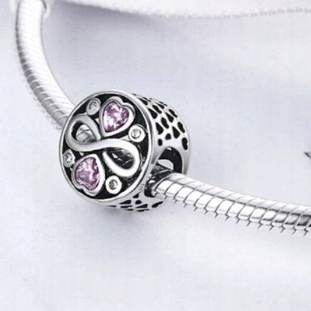 Zawieszka SREBRO 925 Charms Koralik Serce Znak Nieskończoności Miłość