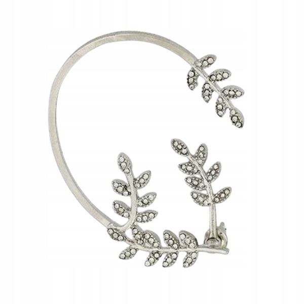 Kolczyk srebrny nauszny listki cyrkonie