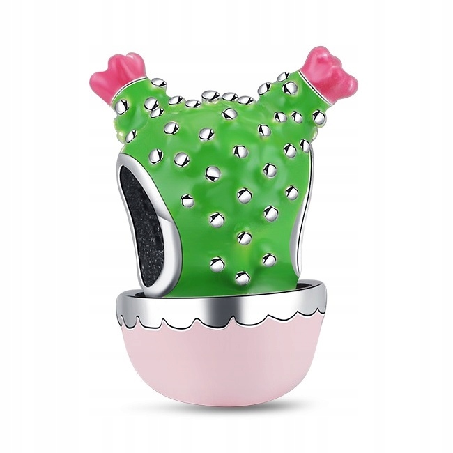 Zawieszka SREBRO 925 Charms Koralik Kaktus w doniczce
