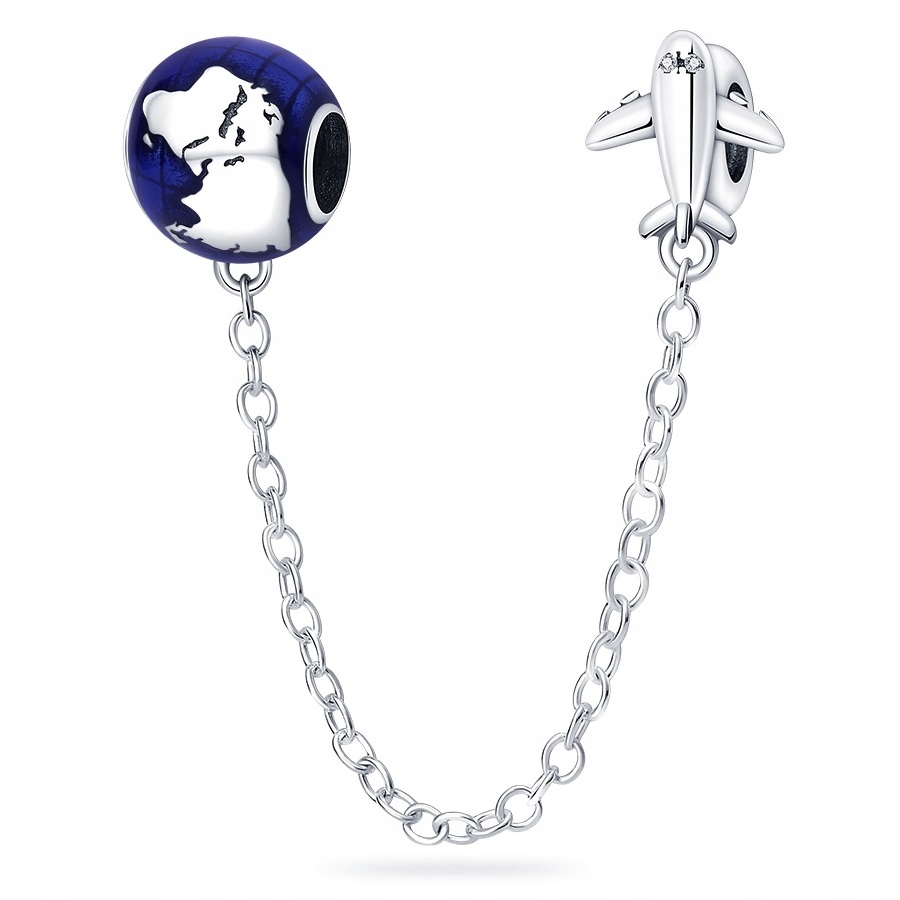 Łańcuszek Zabezpieczający Charms SREBRO 925 Samolot i Planeta
