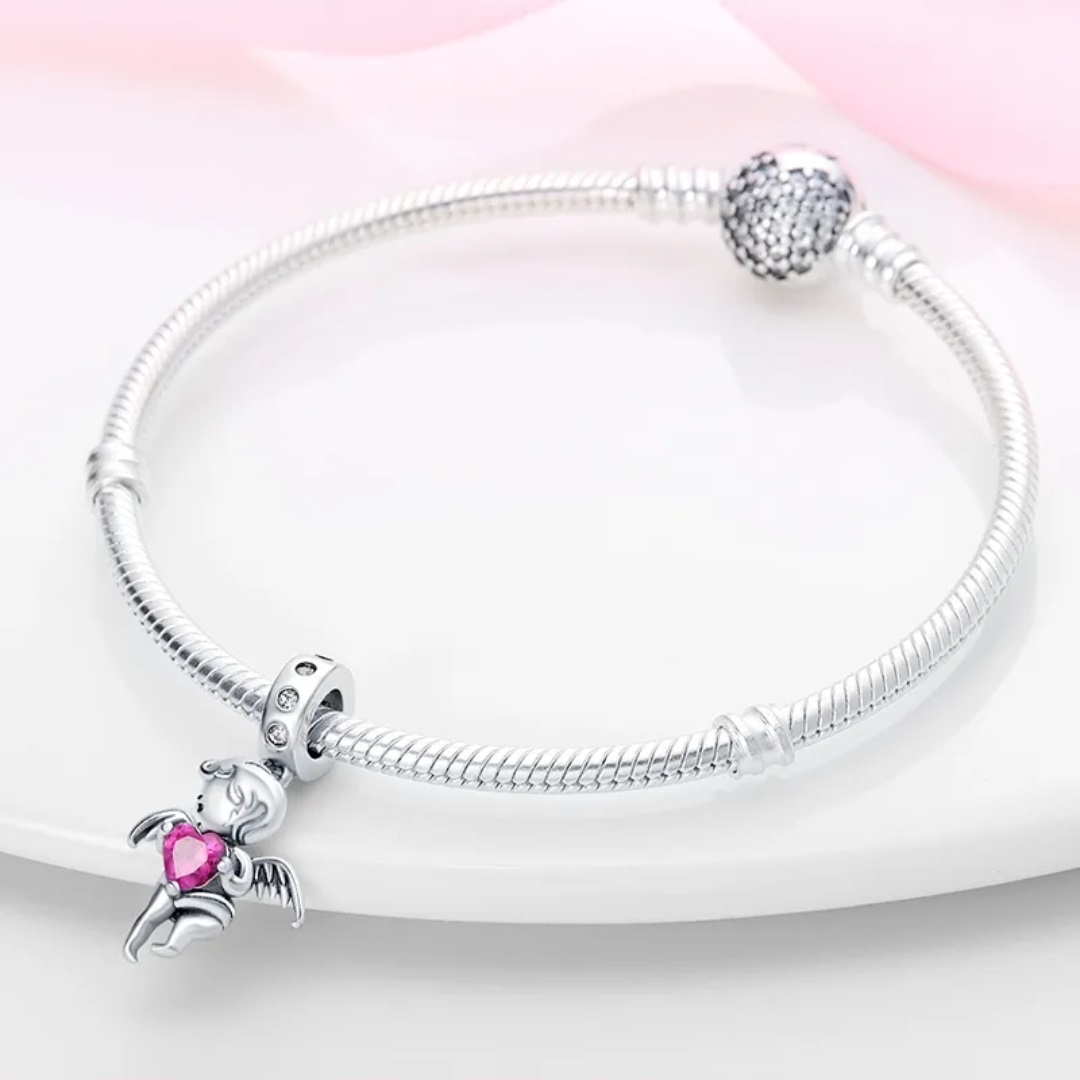 Zawieszka SREBRO 925 Charms Koralik Amor z Serduszkiem Miłość Walentynki