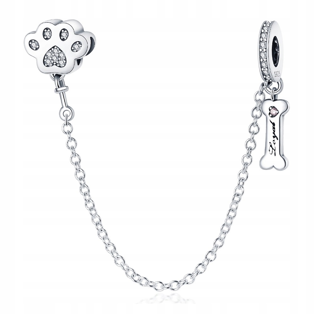 Łańcuszek Zabezpieczający SREBRO 925 Separator Łapka Psa i Kość