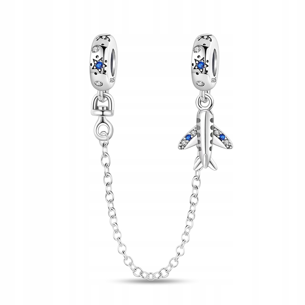 Łańcuszek Zabezpieczający Charms SREBRO 925 Separator Samolot i Gwiazdy