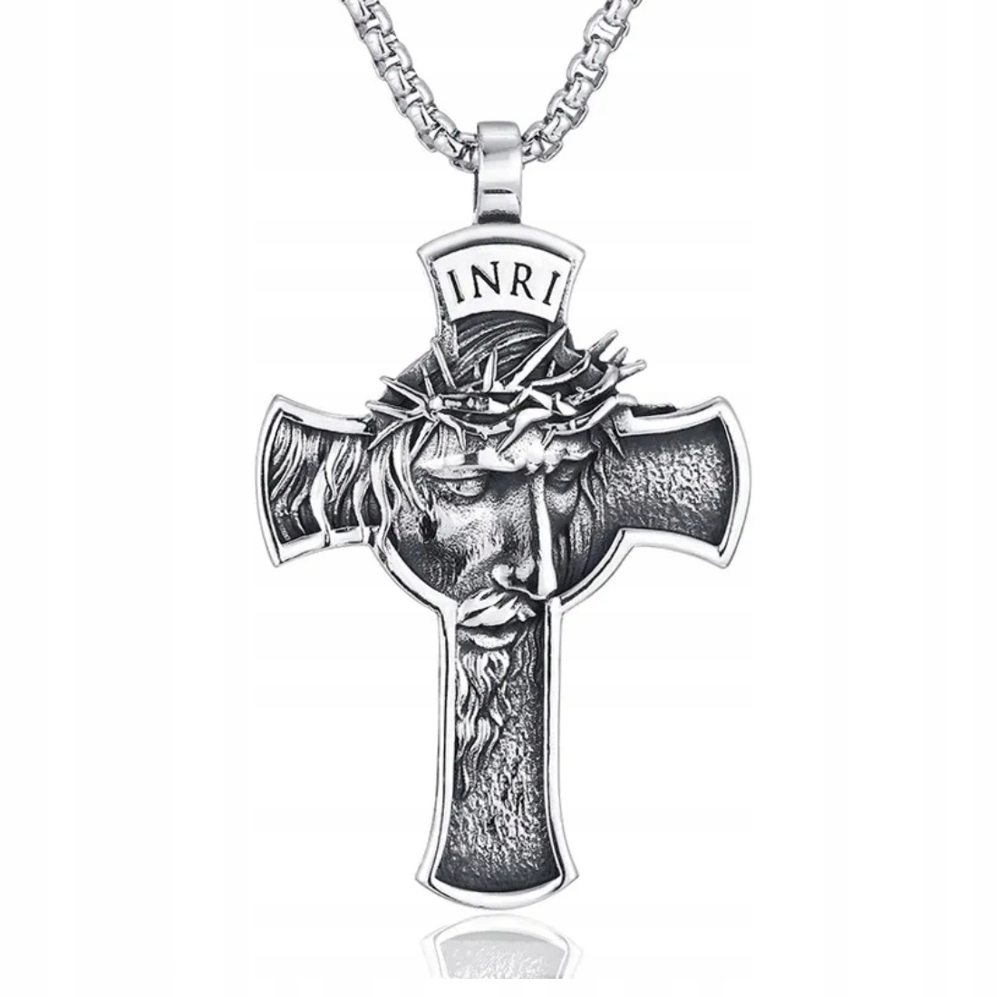 Naszyjnik Wisiorek męski Krzyż Jezus Chrystus Stal Chirurgiczna