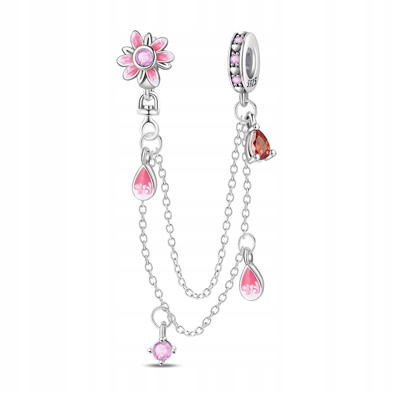 Łańcuszek Zabezpieczający Charms SREBRO 925 Separator Kwiaty