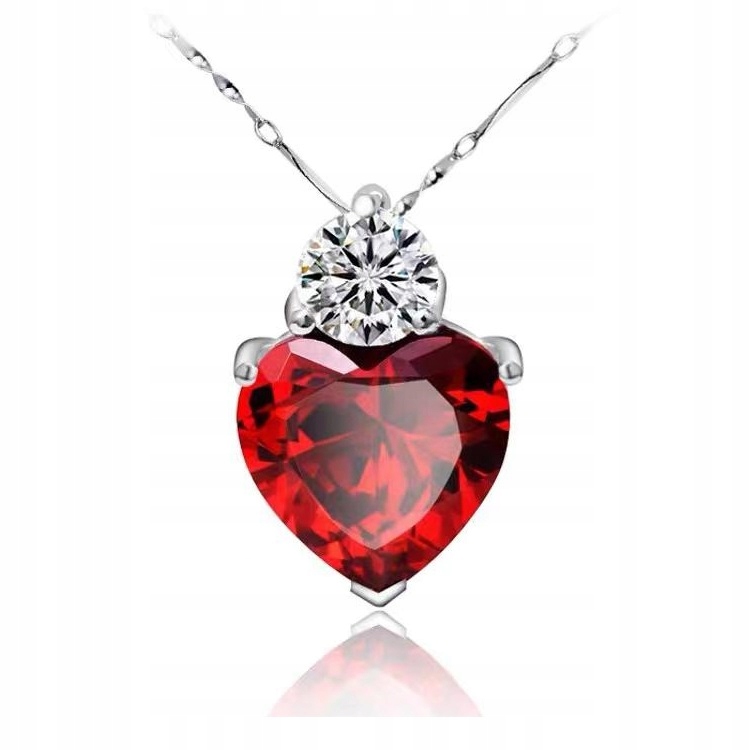 Naszyjnik Srebro 925 Czerwone Serce Cyrkonie