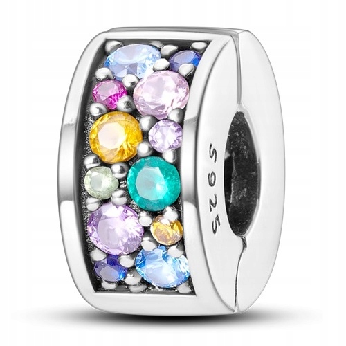 Zawieszka SREBRO 925 Charms Separator Klips Bloker Kolorowe Cyrkonie