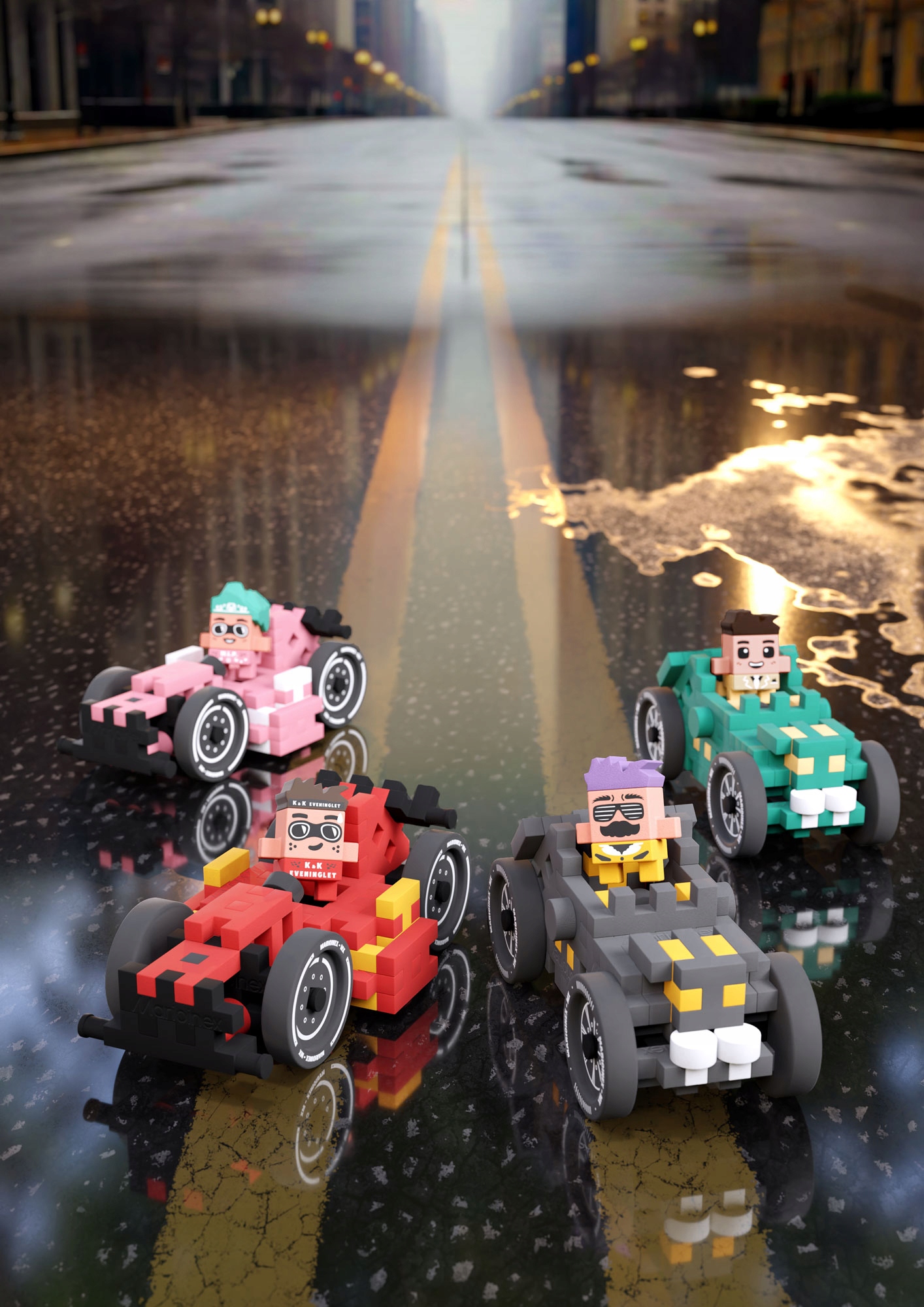 Marioinex Waffle Mini Samochody Old Timer, Jeremy, 50 el, Grey wyścigi 2w1