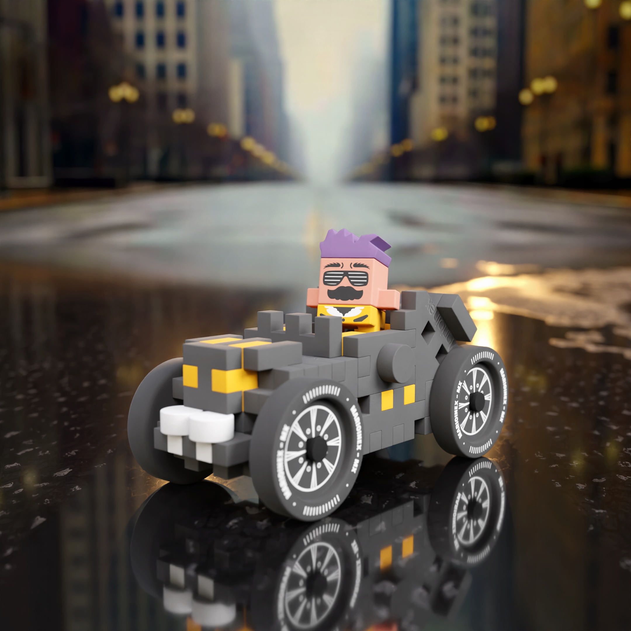 Marioinex Waffle Mini Samochody Old Timer, Jeremy, 50 el, Grey wyścigi 2w1