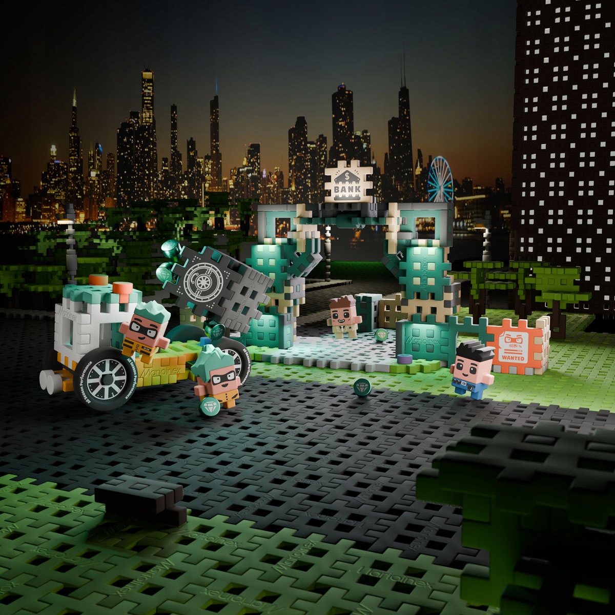 Marioinex Wafle Mini NAPAD NA BANK, skarbiec z diamentami 148 el 4 figurki