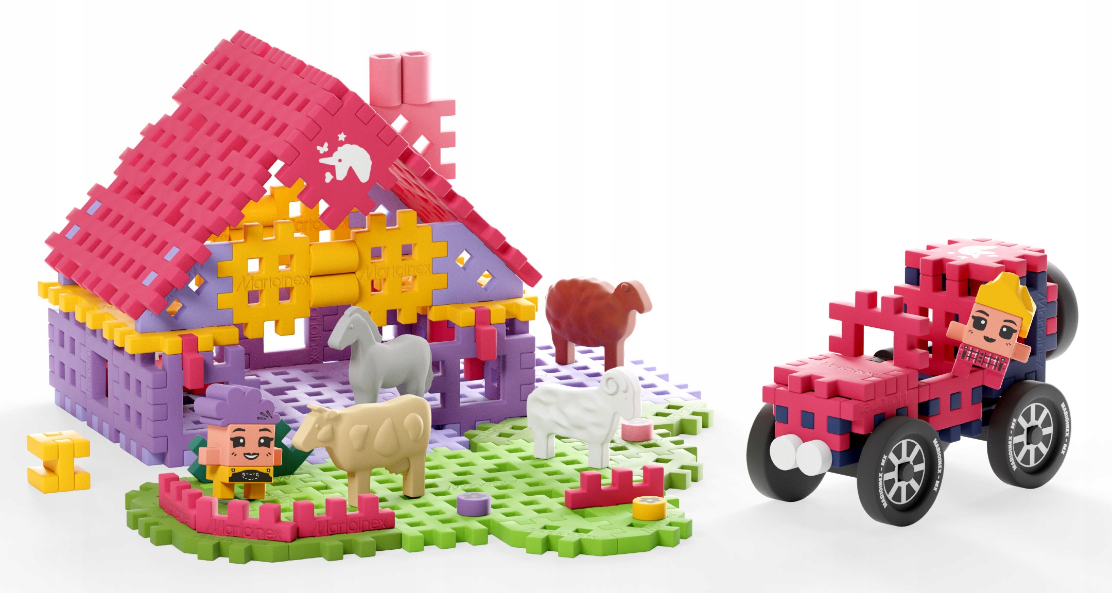 Marioinex klocki WAFFLE mini FARMER - Urocze ranczo, 112 elementów