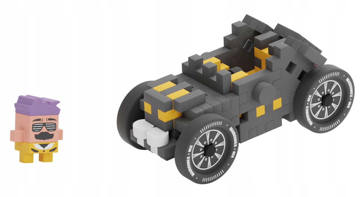 Marioinex Waffle Mini Samochody Old Timer, Jeremy, 50 el, Grey wyścigi 2w1