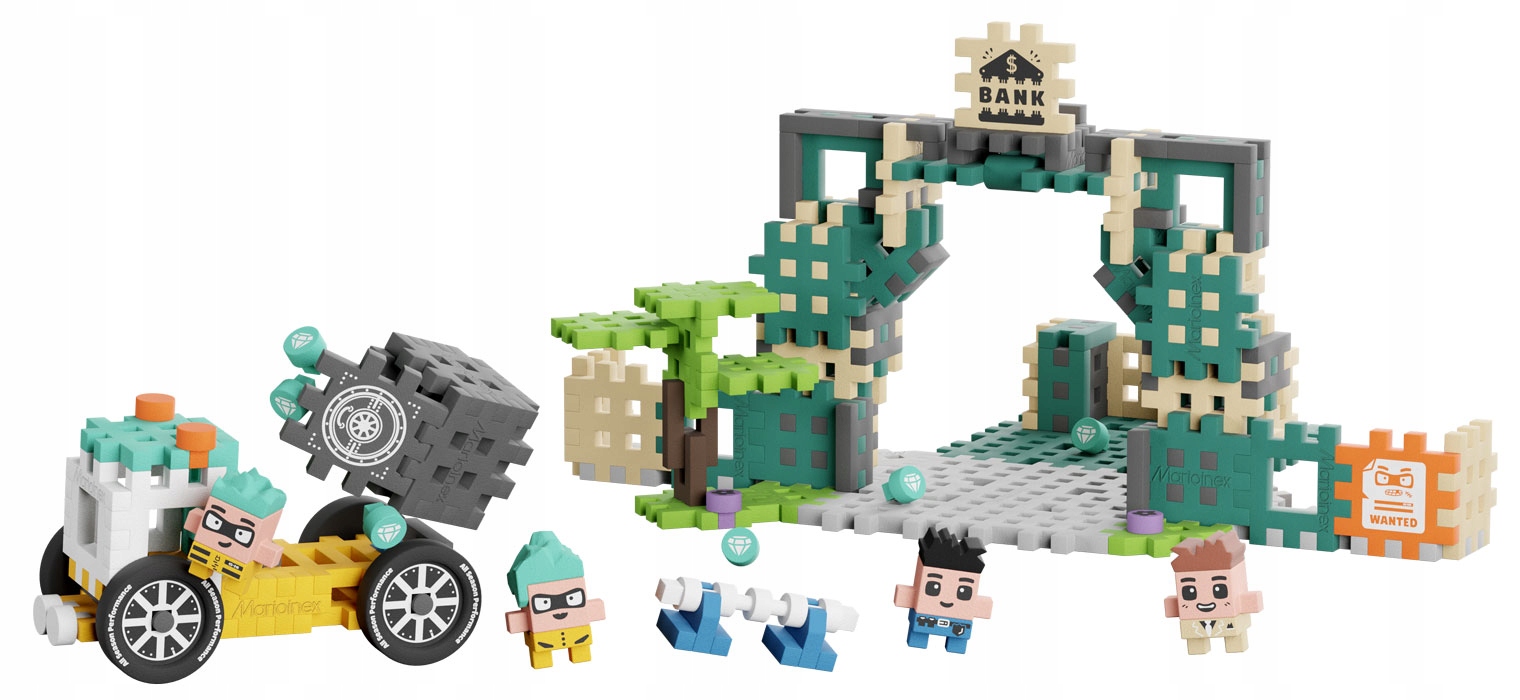 Marioinex Wafle Mini NAPAD NA BANK, skarbiec z diamentami 148 el 4 figurki