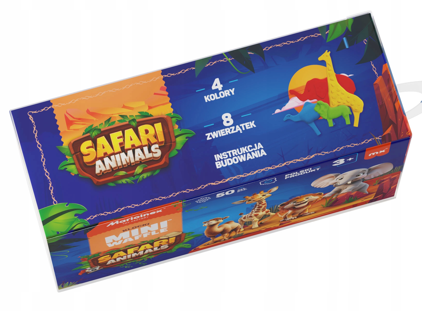 Marioinex klocki WAFFLE mini Safari Animals, 50 el w tym 8 zwierząt