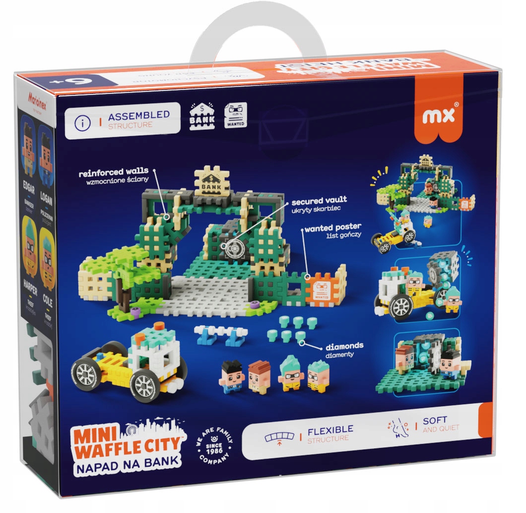 Marioinex Wafle Mini NAPAD NA BANK, skarbiec z diamentami 148 el 4 figurki