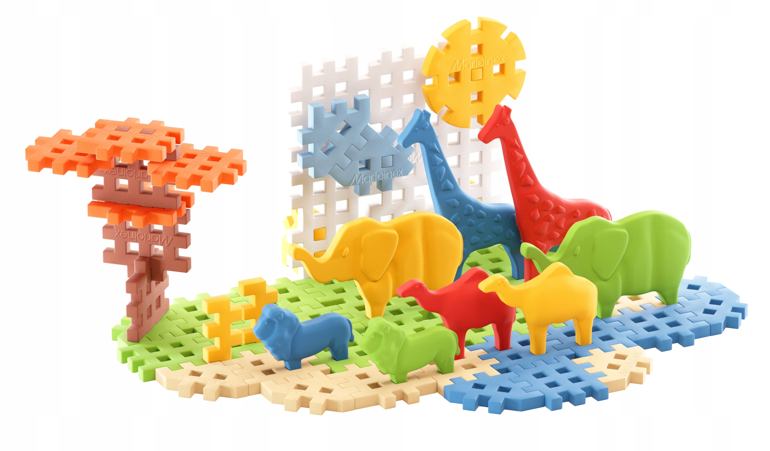 Marioinex klocki WAFFLE mini Safari Animals, 50 el w tym 8 zwierząt