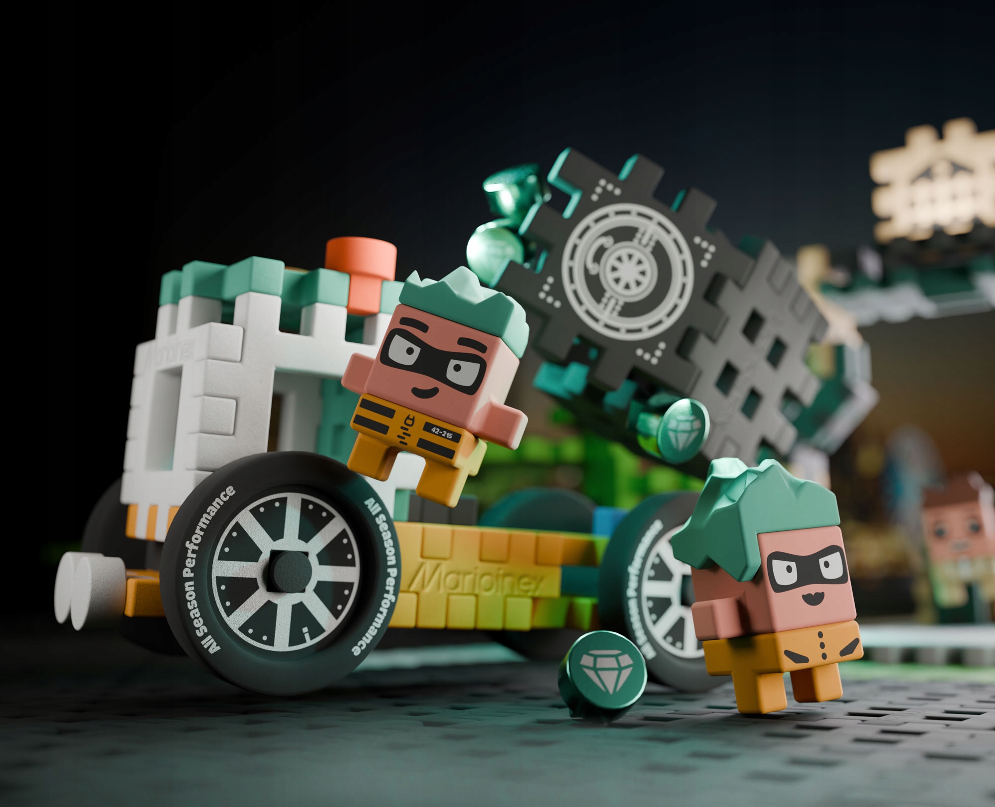 Marioinex Wafle Mini NAPAD NA BANK, skarbiec z diamentami 148 el 4 figurki