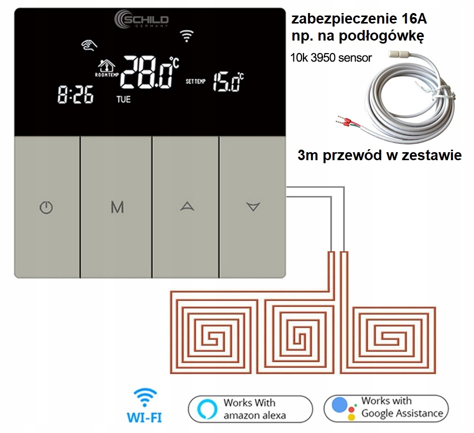 Termostat regulator temparatury do podłogówki 230V