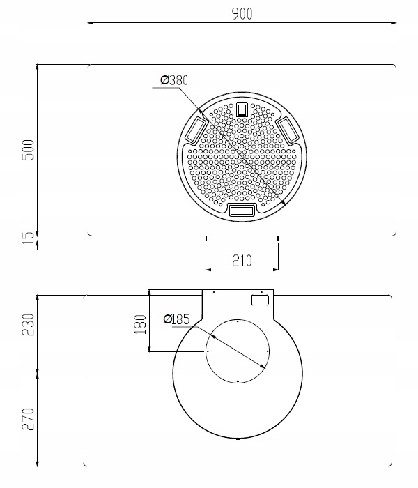 TUBA OKAP KUCHENNY ŚCIENNY 574m3 CZARNY OKRĄGŁY