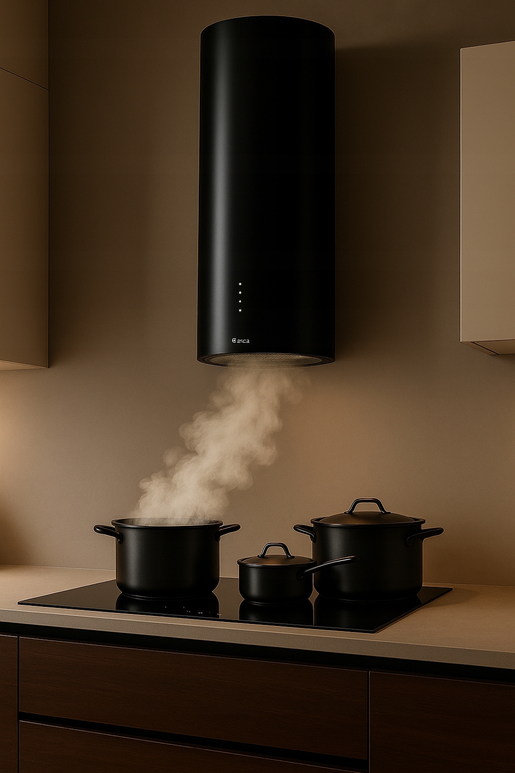 TUBA OKAP KUCHENNY ŚCIENNY 574m3 CZARNY OKRĄGŁY